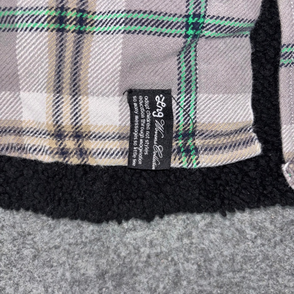 LRG Flannel Shirt Jacket Mens 3XL Grey Green Plaid Sherpa Lined Button Up Heavy - Picture 4 of 11